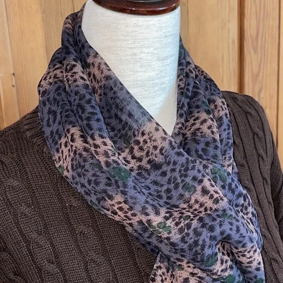 Silk Chiffon Cheetah Print Sheer Oblong Scarf 74” X 12”